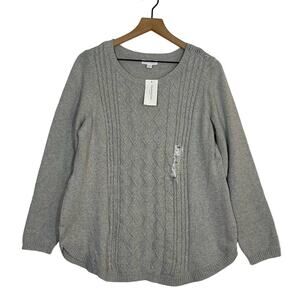 NEW Charter Club Sweater Women's Plus Size 0X Gray Core Cable Knit Pullover